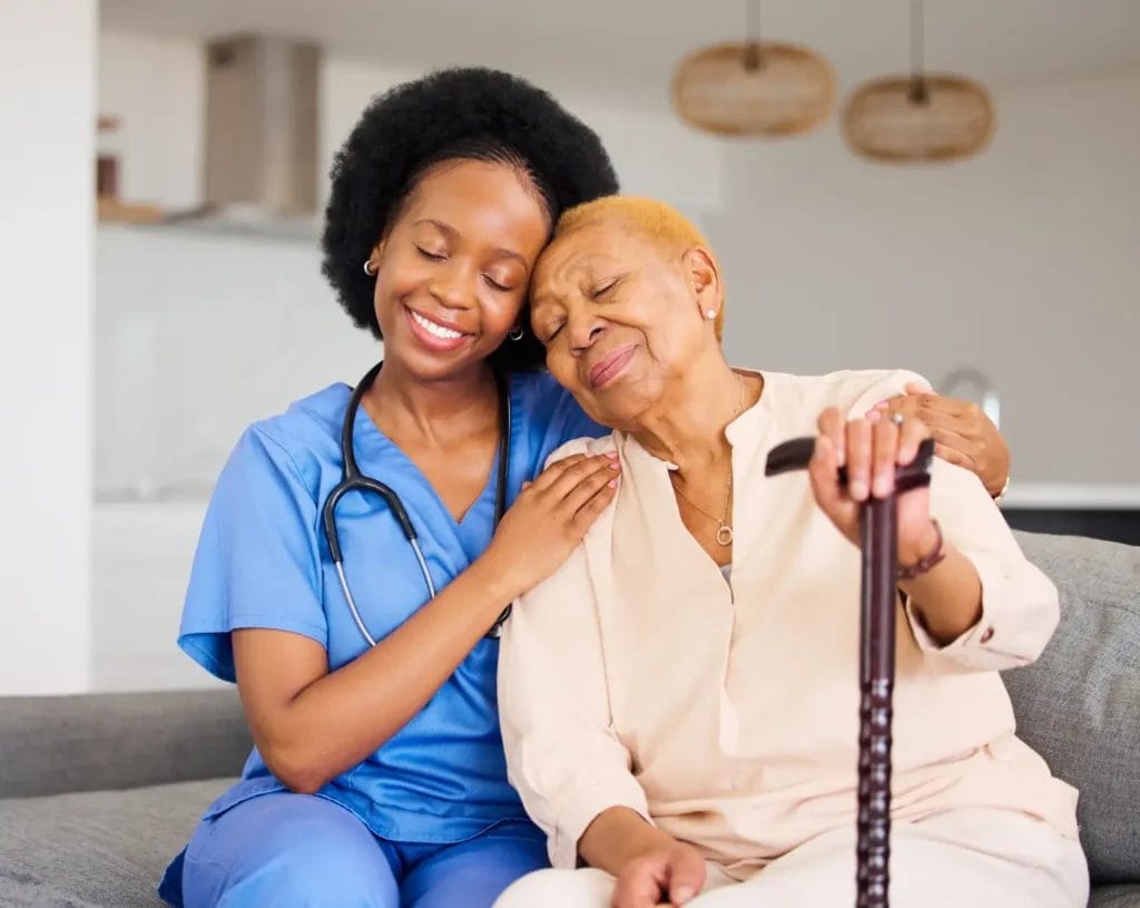 Compassionate caregiver helping senior